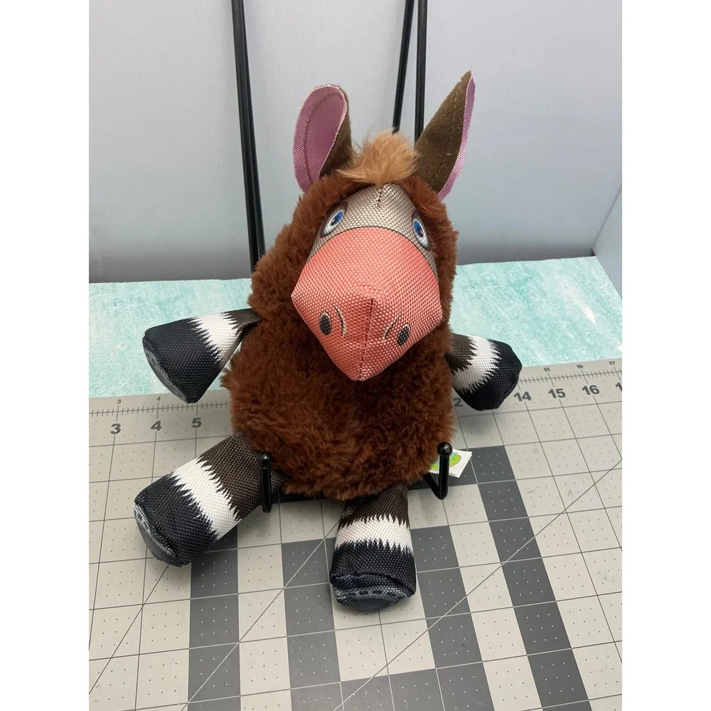 Happy Tails Plush Donkey Dog Toy Brown Mixed Material Durable Mesh Limbs 10in